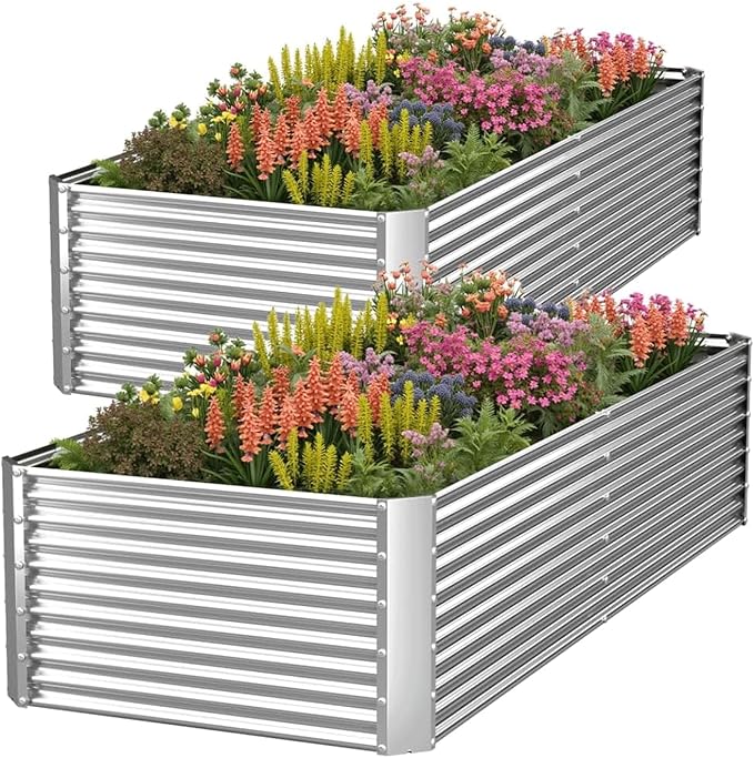 2 Pack Tall Corrugated Galvanized Steel Raised Garden Bed Outdoor, Metal Above Ground Garden Bed for Vegetables and Flowers, Rectangle Raised Beds for Gardening-6x3FT