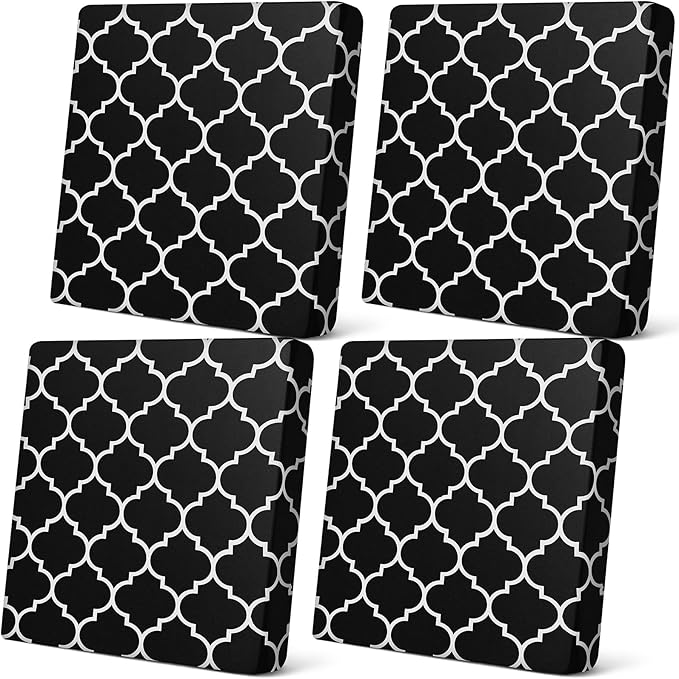 Newwiee 4 Pcs Waterproof Outdoor Cushion Covers for Patio Furniture Stretch Outdoor Couch Cushion Covers Replacement Moroccan Pattern Chair Seat Sofa Slipcovers Soft Flexibility Protector(Black)