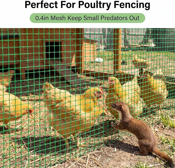 6.6x50ft Plastic Mesh Fence with Reinforced Double Black Edges, Heavy Duty Deer Fencing and Garden Netting Animal Barrier, 0.4in Square Mesh Safety Fence for Yard, Poultry and Plant Protection