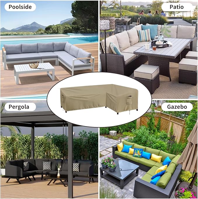 PureFit Outdoor Sectional Sofa Cover Waterproof L Shaped Patio Furniture Covers for Deck, Lawn and Backyard, 83”x104” Left Facing, Camel