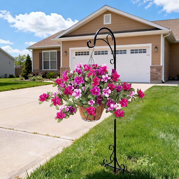 Ammyoo Artificial Hanging Flowers for Outdoors Hanging Baskets, 3 Pcs Fake Silk Flower with Hanging Baskets Planter for Spring Summer Garden Porch Patio Yard Outside Decor