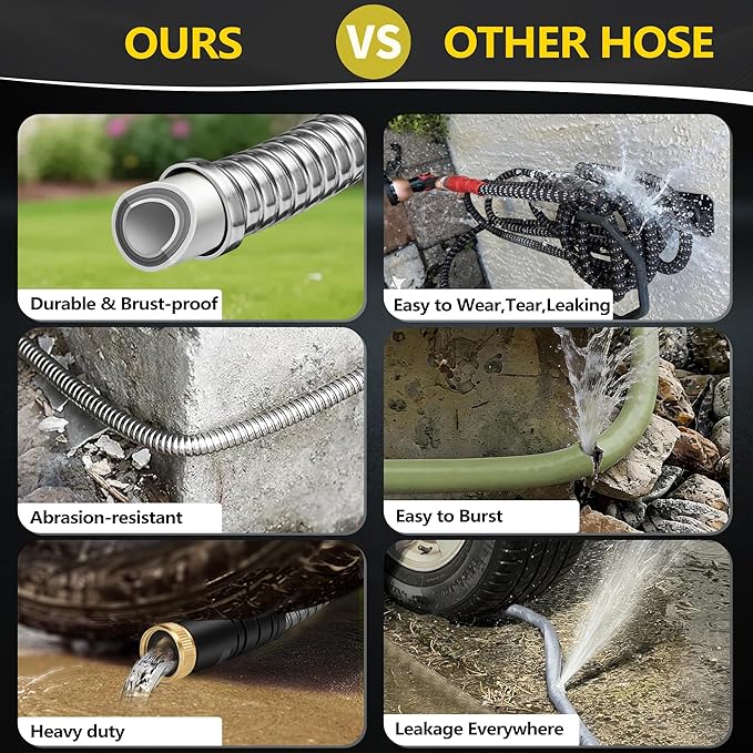 200 ft Stainless Steel Garden Hose - 2026 New Upgraded Metal Water hose - Flexible Water Hoses Pipes with Latex Core, 3/4" Solid Brass Connector - No-Expandable Watering Garden Hoses