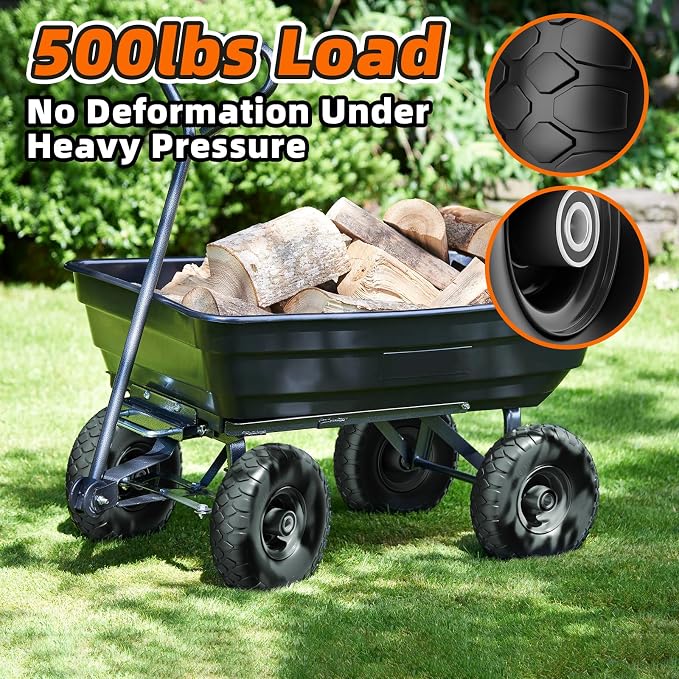 RONPOW 4.10/3.50-4 Flat Free Tire, 10 Inch Solid Tires, 500Lb Heavy Duty Replacement Wheel with 5/8" Bearings, Compatible with gorilla Cart, Garden Carts, Dump Wagons, Dolly & Hand Trucks, 2Pack Black
