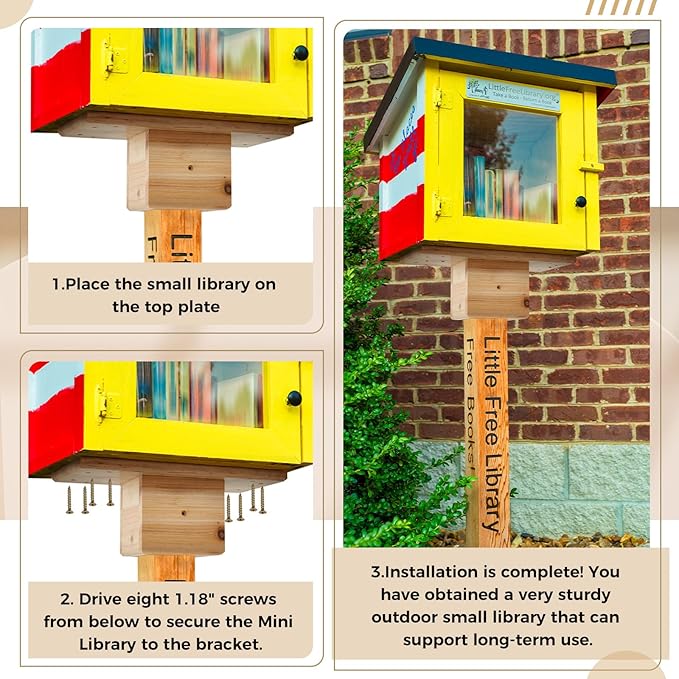 Threehoney Outdoor Little Library Mount 14x8x5.91 Inch Stable Wood Storage Box Bracket Holder Suitable for 4x4 Post with Mounting Accessories for Community Cabinet Lending Library Box(Wood Color)
