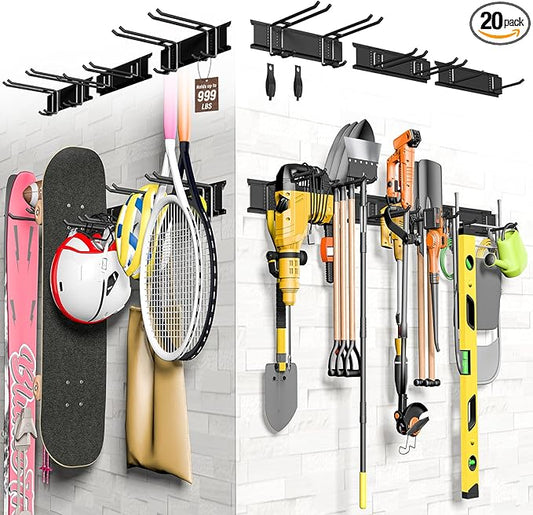 Garage Tool Organizer Wall Mount, 96" Heavy-Duty Metal Wall Organizer, 6 Rails with 12 Adjustable Hooks, Garden Storage Rack for Organization, Sturdy Tool Hanging Holder for Shovel Shed Yard