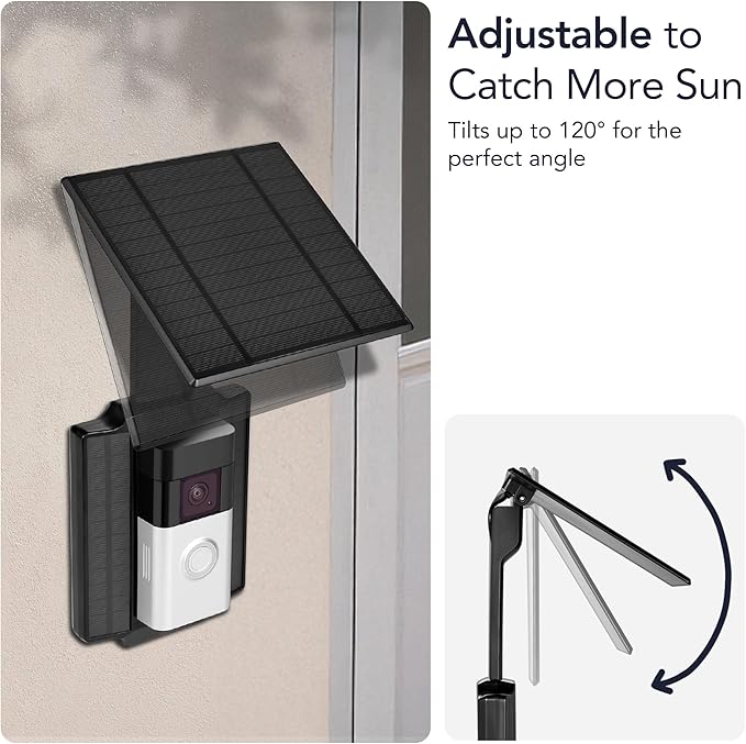 Wasserstein Universal Solar Charger Compatible with Ring Battery Doorbell (2024 Release)/Pro/Plus/4/3/3 Plus/2nd Gen (2020 Release) & Wyze Wireless Video Doorbell Pro - 2.5W Solar Panel Charger