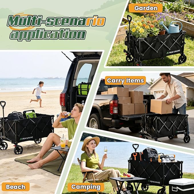 Wagons Carts Foldable,Collapsible Wagon with Wheels,450LBS Heavy Duty Beach Wagon Cart,Lightweight Portable Folding Utility Wagon Cart with Cup Holders for Camping, Garden, Sports, Grocery pcs