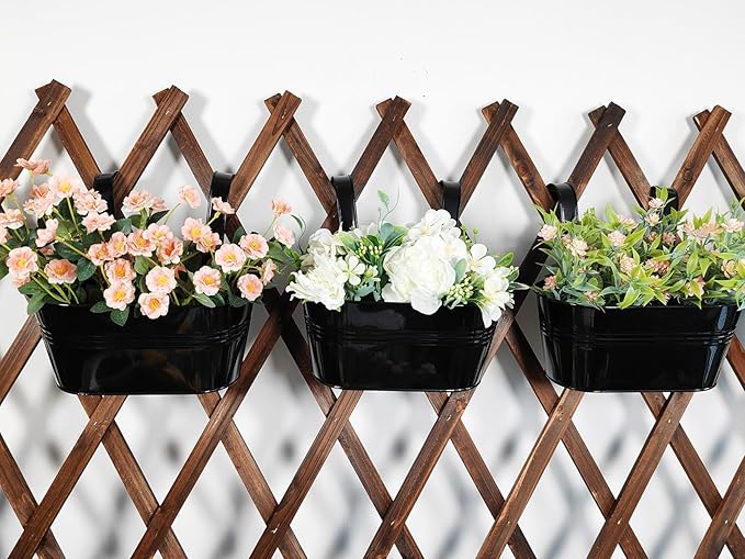 12" Balcony Railing Planters, Outdoor Hanging Planter for Fence, Stylish Metal Porch Deck Flower Pot for Herbs & Succulents (Black, Pack of 6)