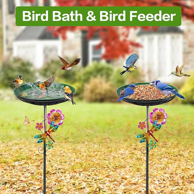 Metal Bird Bath for Outside, Removable Birdbath Feeder Bowl for Outdoors, Freestanding Bird Baths with Upgraded 5-Pronged Base for Garden Patio Yard Lawn Decor (Vintage Green)