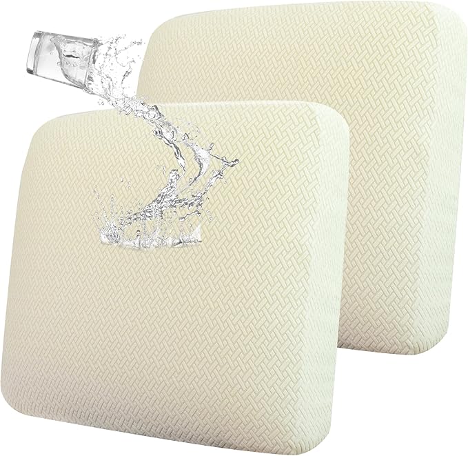 FORCHEER Waterproof Patio Cushion Covers for Outdoor Furniture 25x25 Stretch Jacquard Outdoor Cushions Covers Set of 2 with Ties Replacement Washable