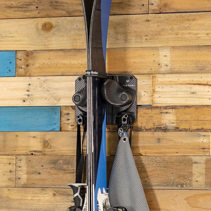 Gravity Grabber, The OG - Ski & Snowboard Wall Mount, Indoor Garage & Home Storage Organizer, Damage-Free Grip, Holds Skis/Boards/Poles/More, Space-Saving Premium Gear Rack, (Carbon 2-Pack)