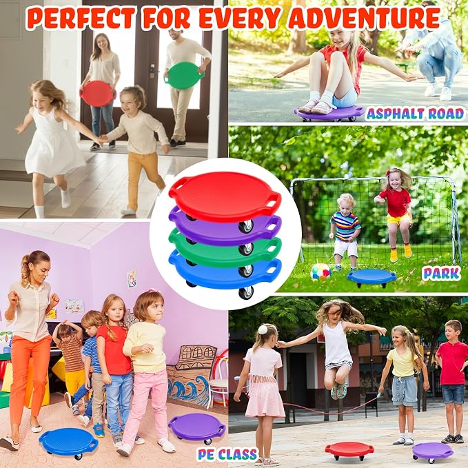 Soulchen Manual Sports Scooter Board with Handles, Sitting Scooter Board with Universal Wheels for Home Gym Indoor Outdoor Activities Play Equipment
