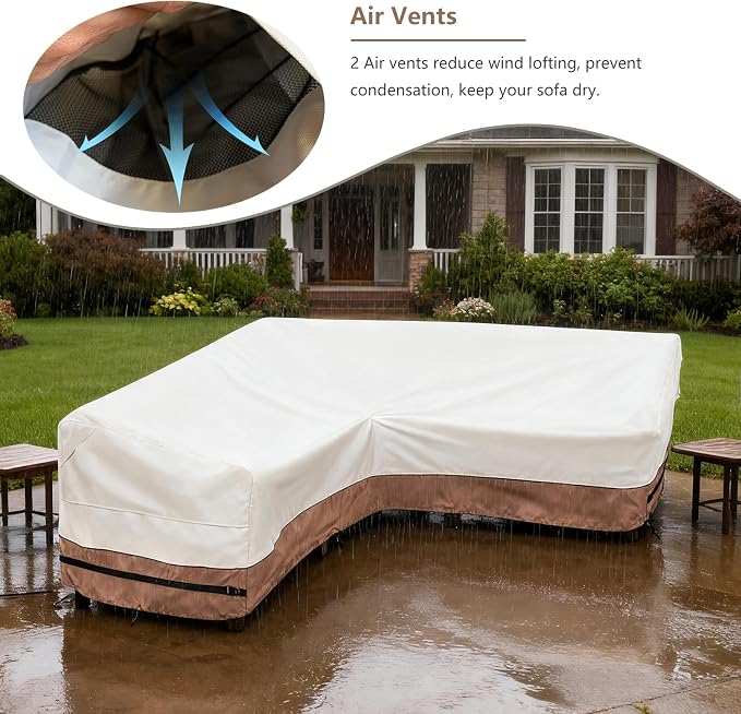 okcool Outdoor Sectional Cover,V Shaped Patio Furniture Covers for 5-Seater Outdoor Sectional Furniture Couch 85"(85''L) x 33.5''D x 31''H, Beige & Brown