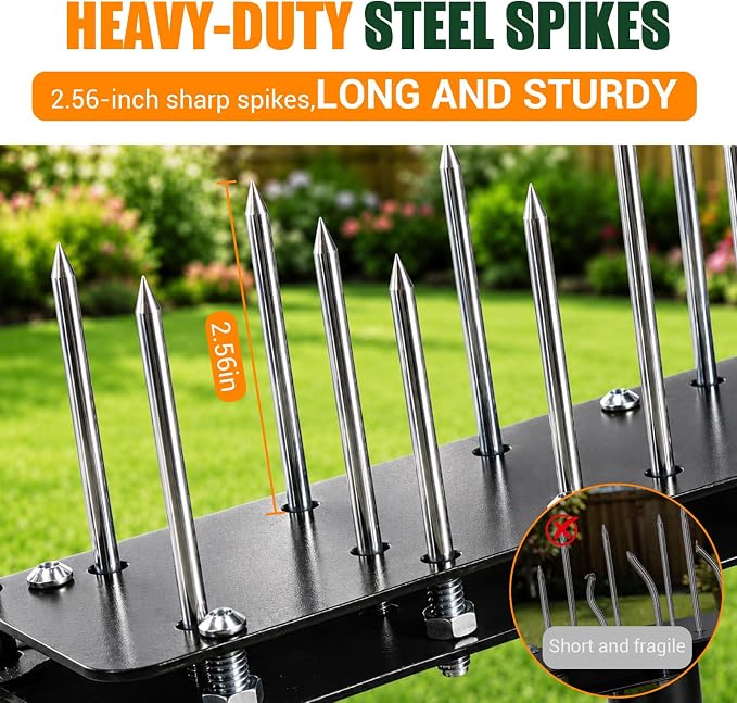 Lawn Aerator Tools, 3 Height Manual Yard Aerator with Self-Cleaning Design | Heavy Duty Adjustable Lawn Air Aerator Tool with 15 Long Iron Spikes, for Lawn Care, Hard Soil Loosening and Yard Aerating