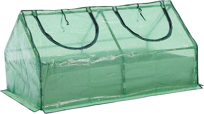 BPS 6x3x3 FT Raised Garden Bed with Green PE Cover, Portable Mini Greenhouse with 2 Zipper Windows for Patio, Garden, Yard