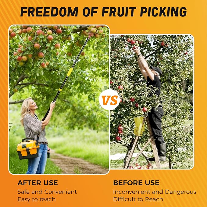 5-20FT Fruit Picker Pole Tool, with Basket Long Handle Adjustable Telescoping Pole, for Mango, Apple, Lemon, Orange, Avocado Fruit Tree Picking