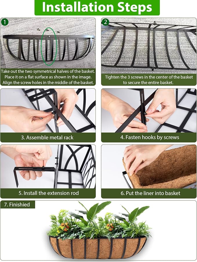 HKZ Deck Balcony Railing Planter Window Boxes - 2 Pack 24 Inch Planter Box, Balcony Planters Railing Hanging, Window Boxes Outdoor Fence Planters