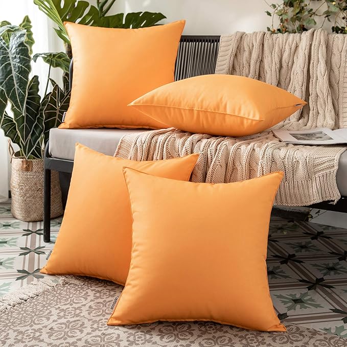 MIULEE Pack of 2 Decorative Outdoor Waterproof Pillow Covers Garden Cushion Sham Throw Pillowcase Shell for Fall Patio Tent Couch 16x16 Inch Orange Yellow