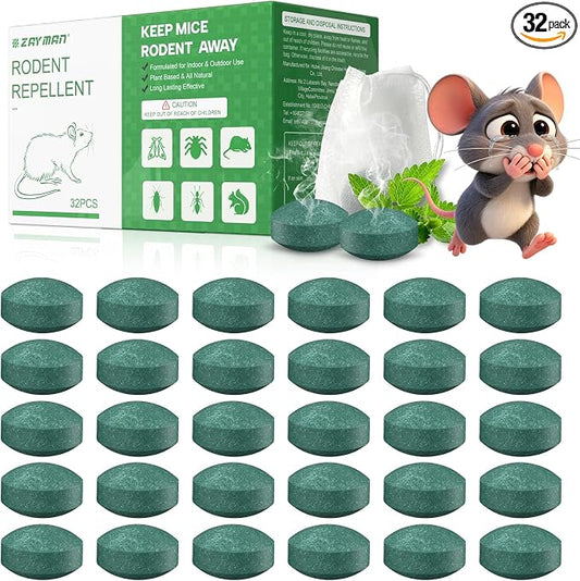ZAYMAN Mouse Rodent Repellent, 32 Pack Peppermint Lemon Oil Mice Repellent for Squirrel Rats Spider Pest Control Indoor & Outdoor, Mice Deterrent Replace Trap Poisoning Family & Pet Safe