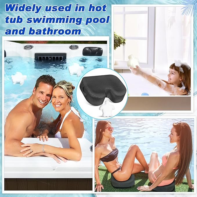Tinideya 2 Pcs Hot Tub Booster Seat for Adults with Suction Cups and 4 Pcs Hot Tub Sponge Air Mesh Portable 15 x 12 x 5 Inch Seats Washable Inflatable Accessories for Spa Cushion(Grey)
