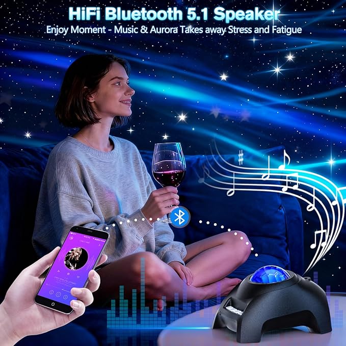 Northern Galaxy Light Aurora Projector, Star Projector with 33 Light Effects, Starry Nebula LED Lamp for Bedroom with Remote Control, White Noise, Kids/Adults Room Decor, Bluetooth Speaker for Parties