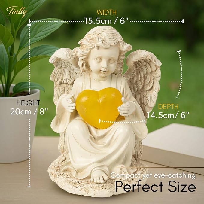 TIALLY Solar Garden Angel Statue – Praying Guardian Angel Statue Light for Outdoor Yard Decor, White Resin Garden Sculpture with Soft Glow for Angels Memorial or Cemetery Use (Pack of 4)