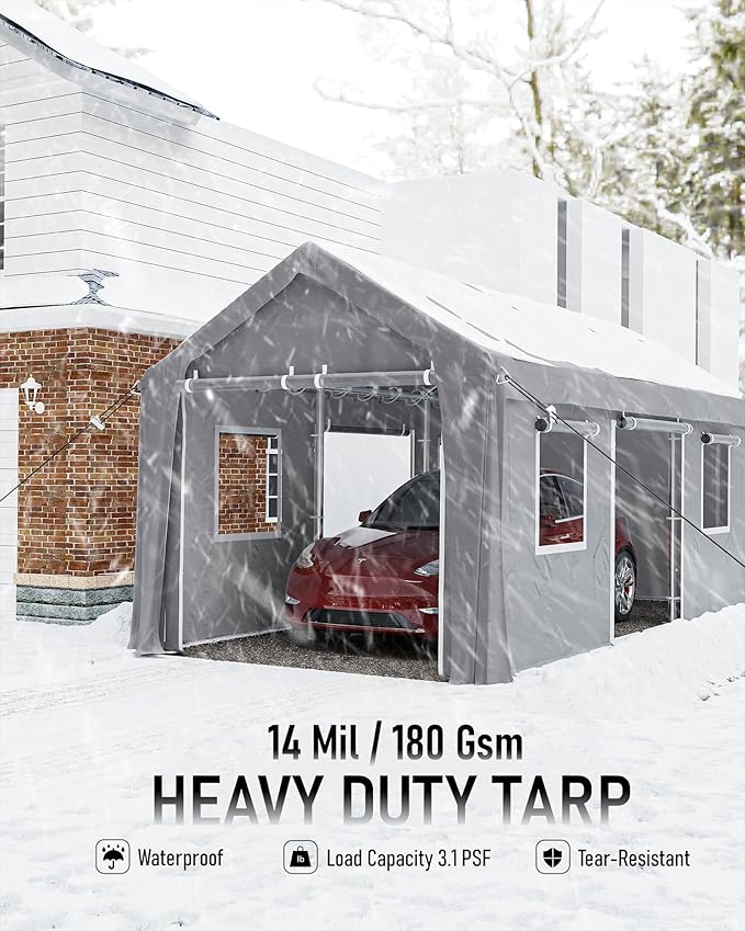 10X20 Heavy Duty Carport ，Car Ports with 180G Removable Side Walls, Portable Car Port Garage, Car Shelter All Weather - Grey