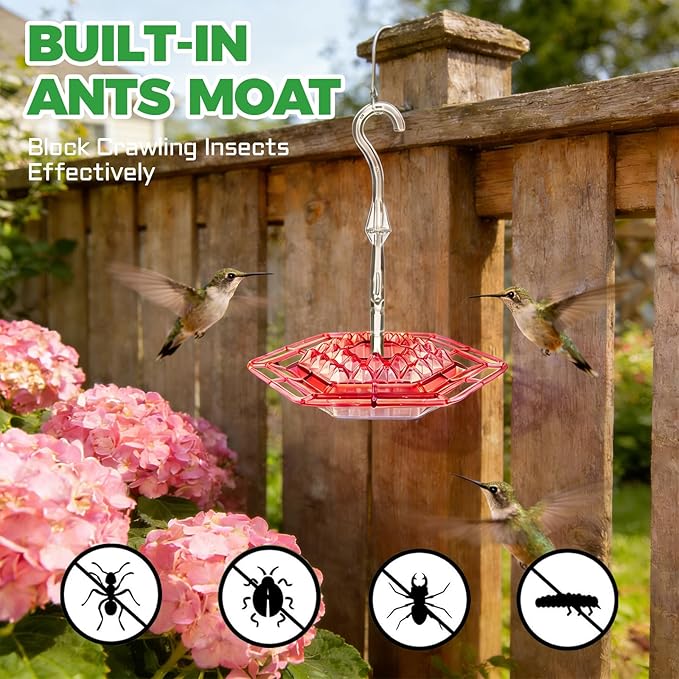 2 Pack Hummingbird Feeders for Outdoors Hanging with 30 Feeding Ports Saucer Humming Bird Feeder with Integrated Ant Moat Bee-Proof Leak-Proof No Drip, Easy Cleaning and Refill