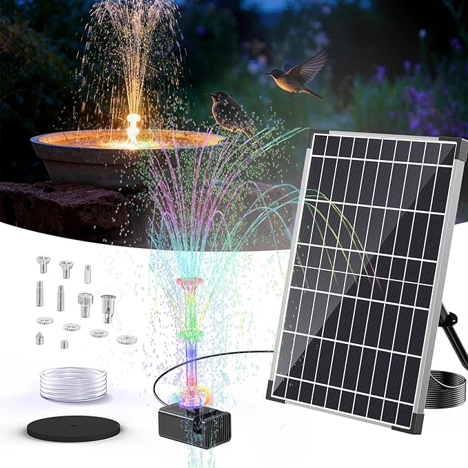 POPOSOAP 12W Solar Fountain Pump Built-in 4200mAh Battery Backup, LED Colorful Lights & Remote Control, Solar Powered Pond Pump for Bird Bath, Fish Tank, Outdoor Garden Water Features P112DL