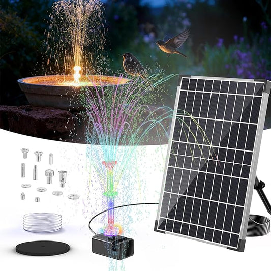 POPOSOAP 12W Solar Fountain Pump Built-in 4200mAh Battery Backup, LED Colorful Lights & Remote Control, Solar Powered Pond Pump for Bird Bath, Fish Tank, Outdoor Garden Water Features P112DL