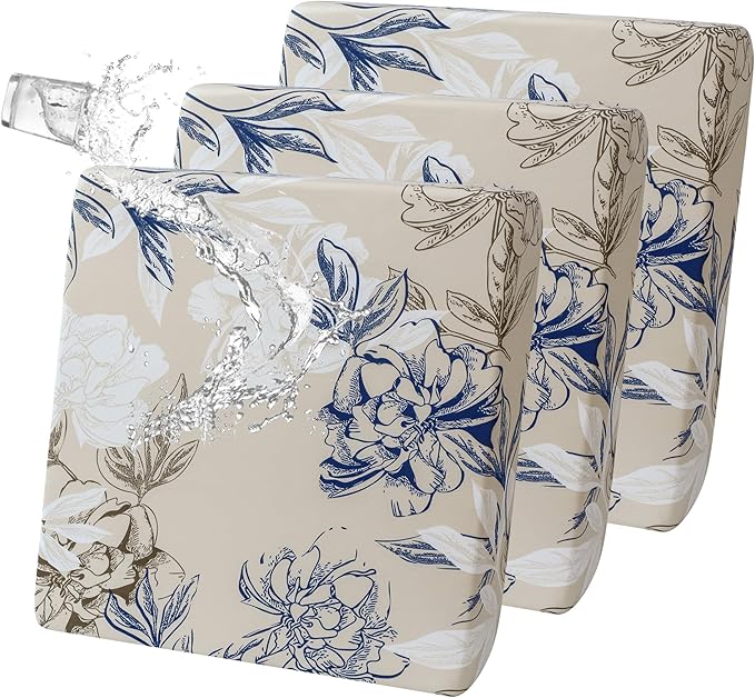 FORCHEER Waterproof Patio Cushion Covers, Floral Printed Stretch Outdoor Cushion Covers for Patio Furniture, Wicker Rattan Sofa Covers Set of 3