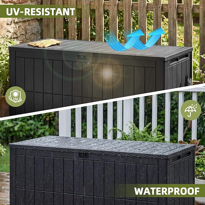 UDPATIO 100 Gallon Deck Box Outdoor Storage Box Lockable Waterproof Resin Indoor Outdoor Storage Container for Patio Cushions, Tools, Package Delivery Boxes for outside