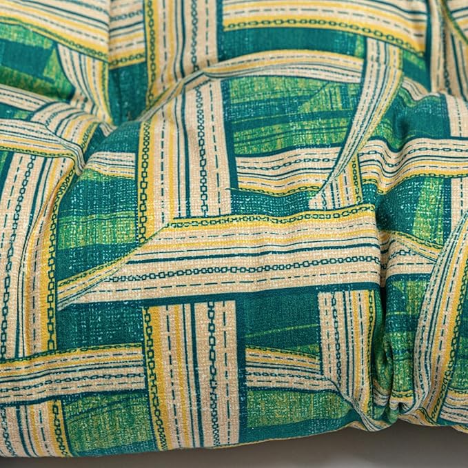 2-Pack Outdoor/Indoor Wicker Patio Seat Cushion Pad with Ties - Dining Chair Cushion, 17" x 17" (Green Plaid)
