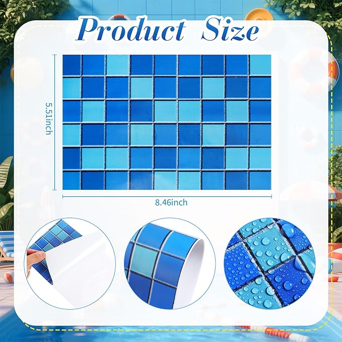 Yexiya 6 Pcs PVC Pool Repair Patches 8.45x5.51 Inch - Heavy-Duty Vinyl Adhesive Patch Kit for Above Ground Pools, Air Mattress, Inflatable Boats, Tents (Plaid,Lake Blue)