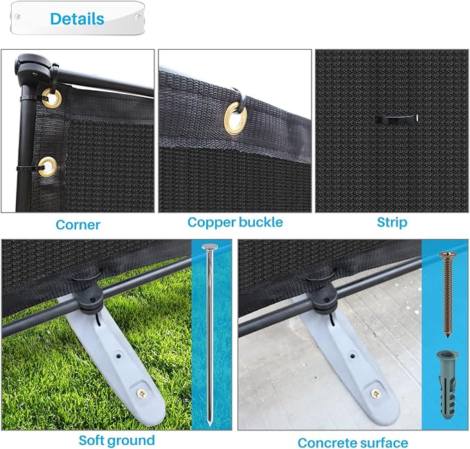 Patio 6' x 7' Outdoor Privacy Screen Freestanding Temporary Fence Panels Net Cover with Metal Poles for Outside Backyard Pool Garden Air Conditioner Fencing, Black