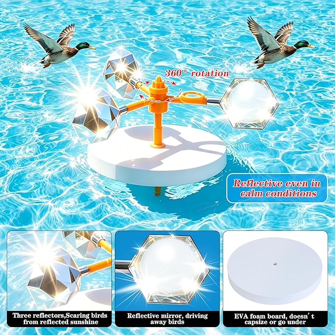 Duck Deterrent for Pool Floating Reflective Bird Scare Device, Automatic Swinging, Keep Birds Ducks Away from Your Backyard, Pool, Boat and Garden Roof