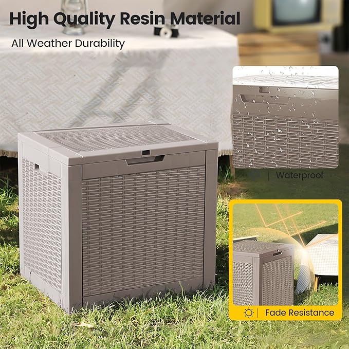 Zapdos Outdoor Storage Box, 31 Gallon Deck Box Indoor and Outdoor Use, Waterproof Resin Rattan Storage Bin for Package Storage Patio Cushions Gardening Tools, Lockable, Fade Resistant, Brown