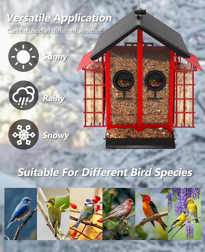 Weatherproof Bird Feeders for Outdoors - 4Lbs Large Metal Suet Feeder for Cardinal Finch, Garden Decor (Ordinary Red)