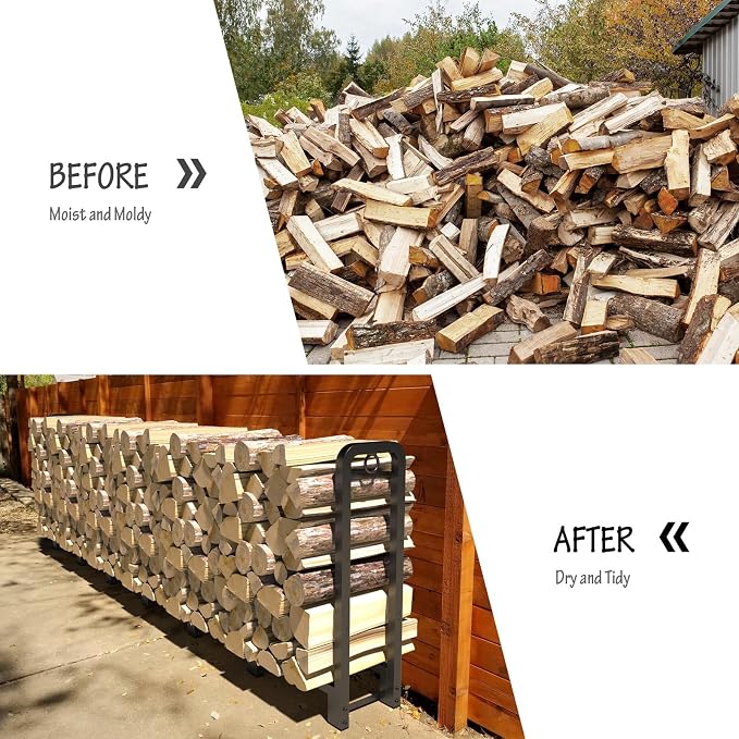 SunyesYoon Firewood Rack Outdoor 80in with Waterproof Cover - Heavy Duty Log Rack Indoor Holder, Upgraded Adjustable Fire Wood Racks, Storage Organizer Stand Tool for Fireplace, Black
