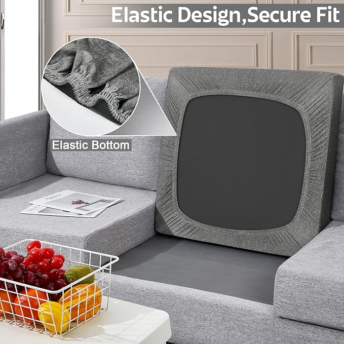pickyNproud 12Pcs Patio Cushion Covers Stretch Outdoor Couch Cushions Slipcovers Replacement Washable Furniture Protector with Elastic Bottom Sofa Chair Seat Cover, Charcoal Gray