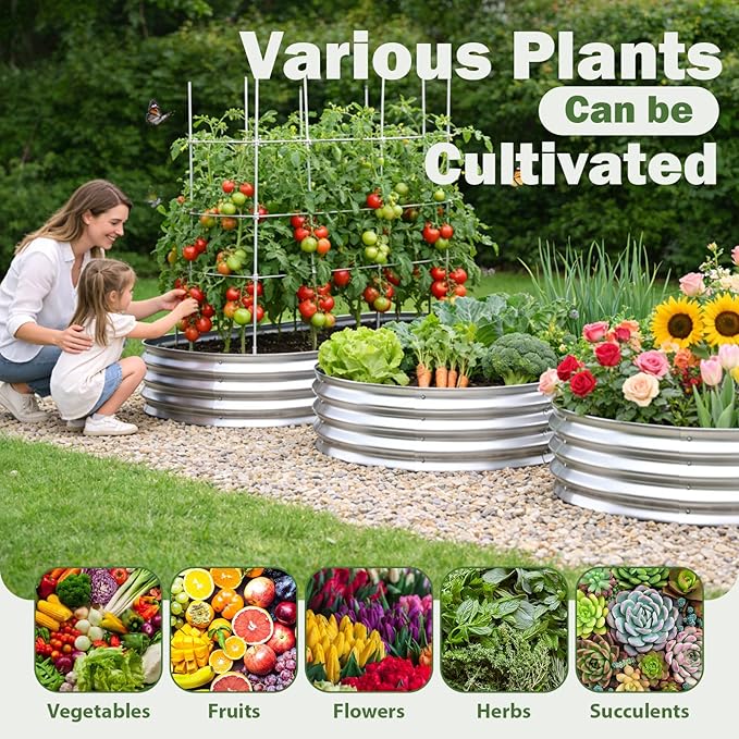 Galvanized Raised Garden Bed Outdoor, 8x4x1ft(2 Pack) Metal Heavy Duty Planter Boxes for Gardening, Easy Assemble Large Oval Plant Container Kit for Vegetable, Flower, Fruit, Silver