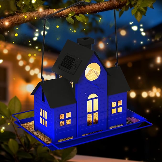 Solar Bird Feeders for Outdoors Hanging,Metal Cardinal Bird House Feeder with Solar Powered Lantern Light,Wild Cardinal Birdfeeder Waterproof Decor for Garden Yard Outside,Gift for Grandma Mom