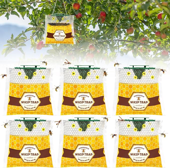 6 Pack Disposable Wasp Traps Outdoor Hanging Carpenter Bee Traps for Outside Yellow Jacket Trap Hornet Trap Wasp Catcher for Bug Flies Patio