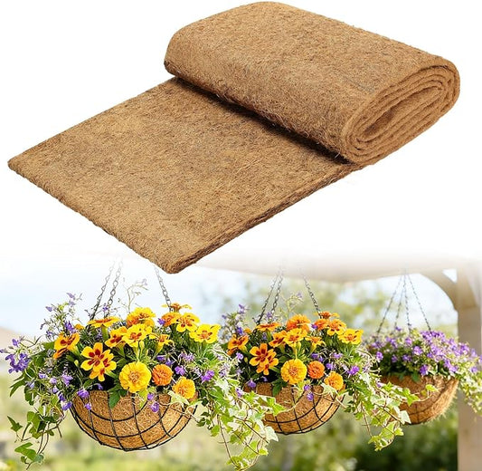 16'' x 160'' Natural Coco Liners for Planters - Coconut Fiber Hanging Basket Liner for Window Box Raised Bed Liner Garden Decoration Reptile Carpet
