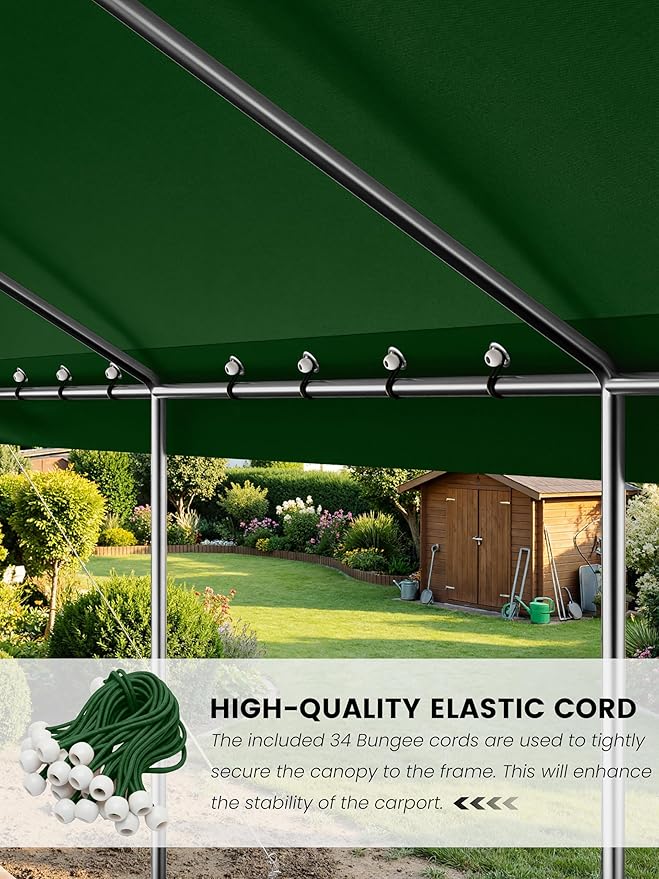 10 x 20 Ft Carport Replacement Cover, Heavy Duty Outdoor Car Tarp Canopy, Waterproof & UV Protected Tear Oxford Tarp with Ball Bungees (Frame is Not Included)