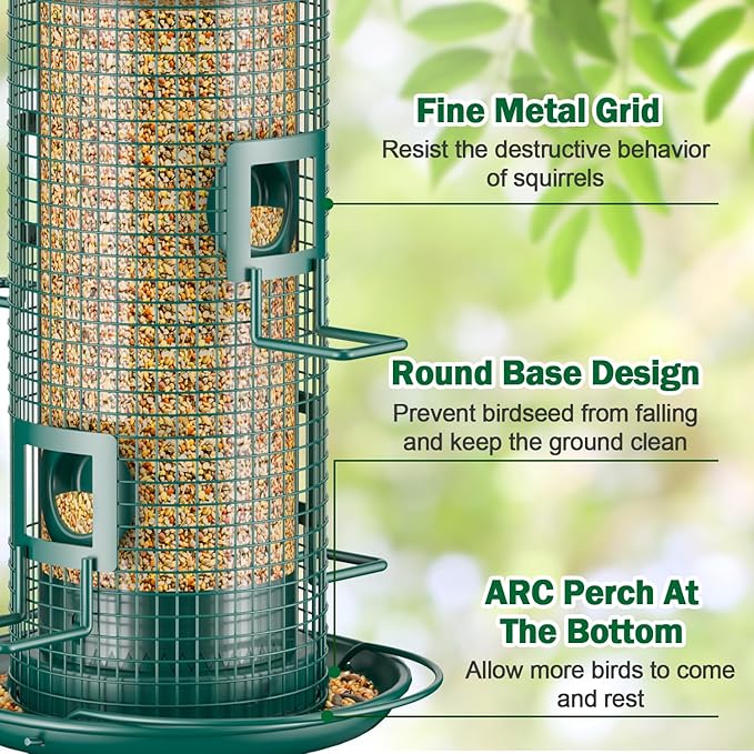 Metal Mesh Tube Bird Feeder for Outdoors Hanging - Squirrel Chew Proof Bird Feeders for Outside, Rust-Proof, 2LB Large Capacity, Easy to Refill, for Finch Cardinal, Gifts for Bird Lovers