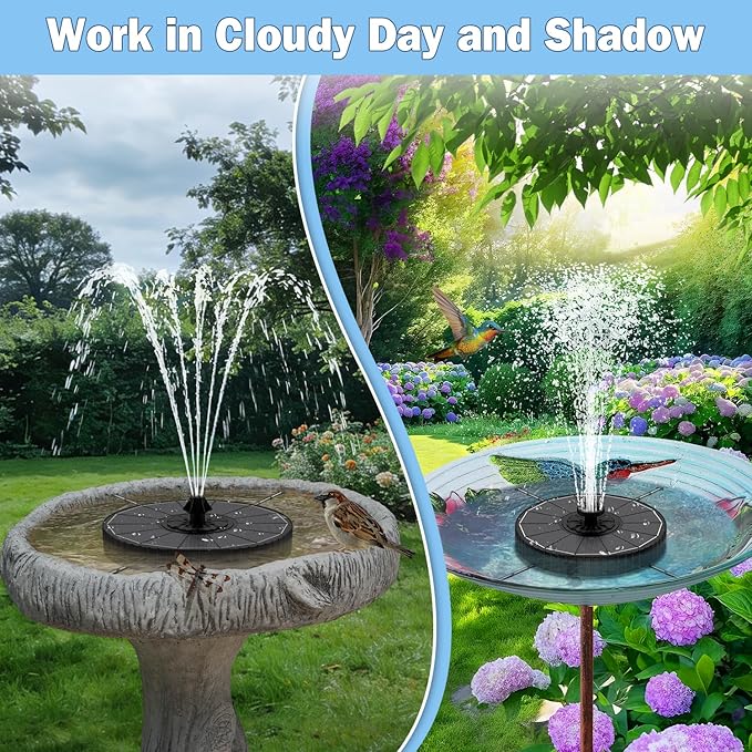 Yzert Solar Fountain with 2000mah Battery, 3-Level Adjustable Water Height, Rotating Rods, Works in Shadow, 7 Nozzles, 2026 3.5W Glass Outdoor Fountain Pump for Bird Bath, Garden, Pond, Flower Pot
