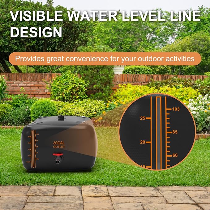30 Gallon Water Bladder, 1000D PVC Foldable Portable Water Tank, Black Large Capacity Water Bag Container for Camping, Garden, Agricultural Irrigation, Drought Resistance, Emergency Supply