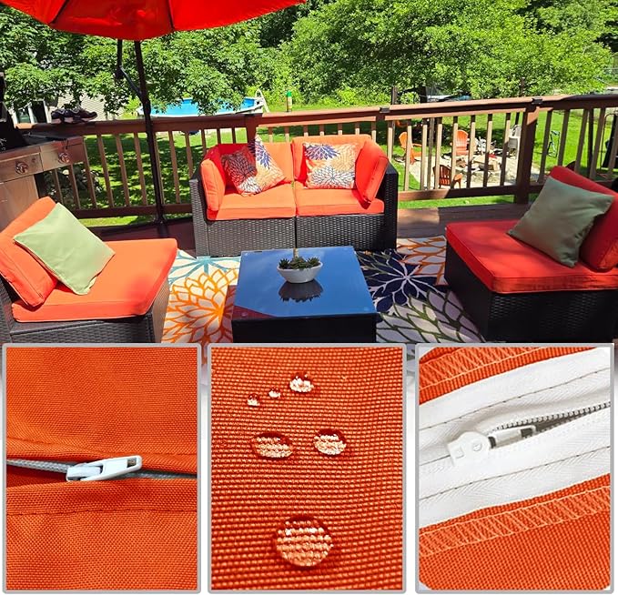 FLYMEI Patio Cushion Covers 20x20x2 Waterproof Outdoor Cushion Cover Replacement 4Packs Outdoor Seat Cushion Slipcover for Rattan Chair Sofa, Orange