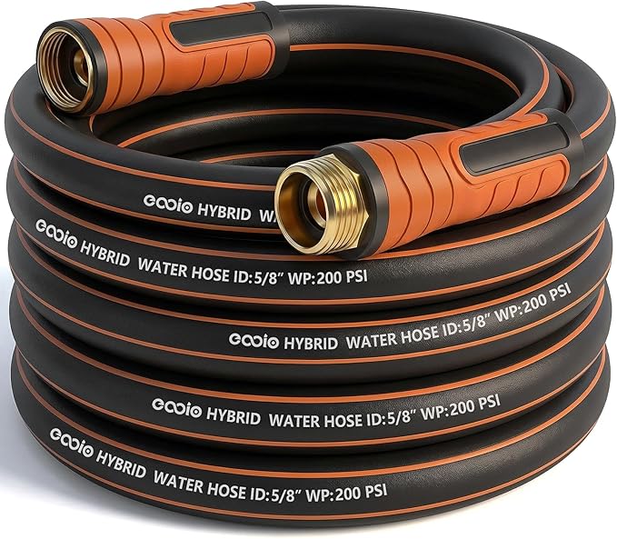Garden Hose 25 ft x 5/8", NON-EXPANDING Flexible Water Hose, Kink Resistant Lightweight Hybrid Hose-Black Orange